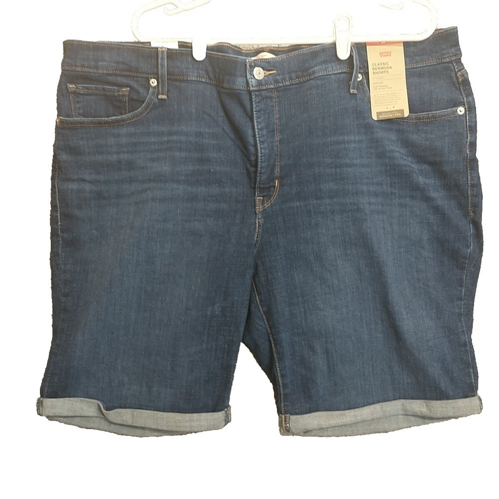 Levis Classic Bermuda Shorts Women 24W Dark Indigo Hypersoft Mid Rise 23646-0046